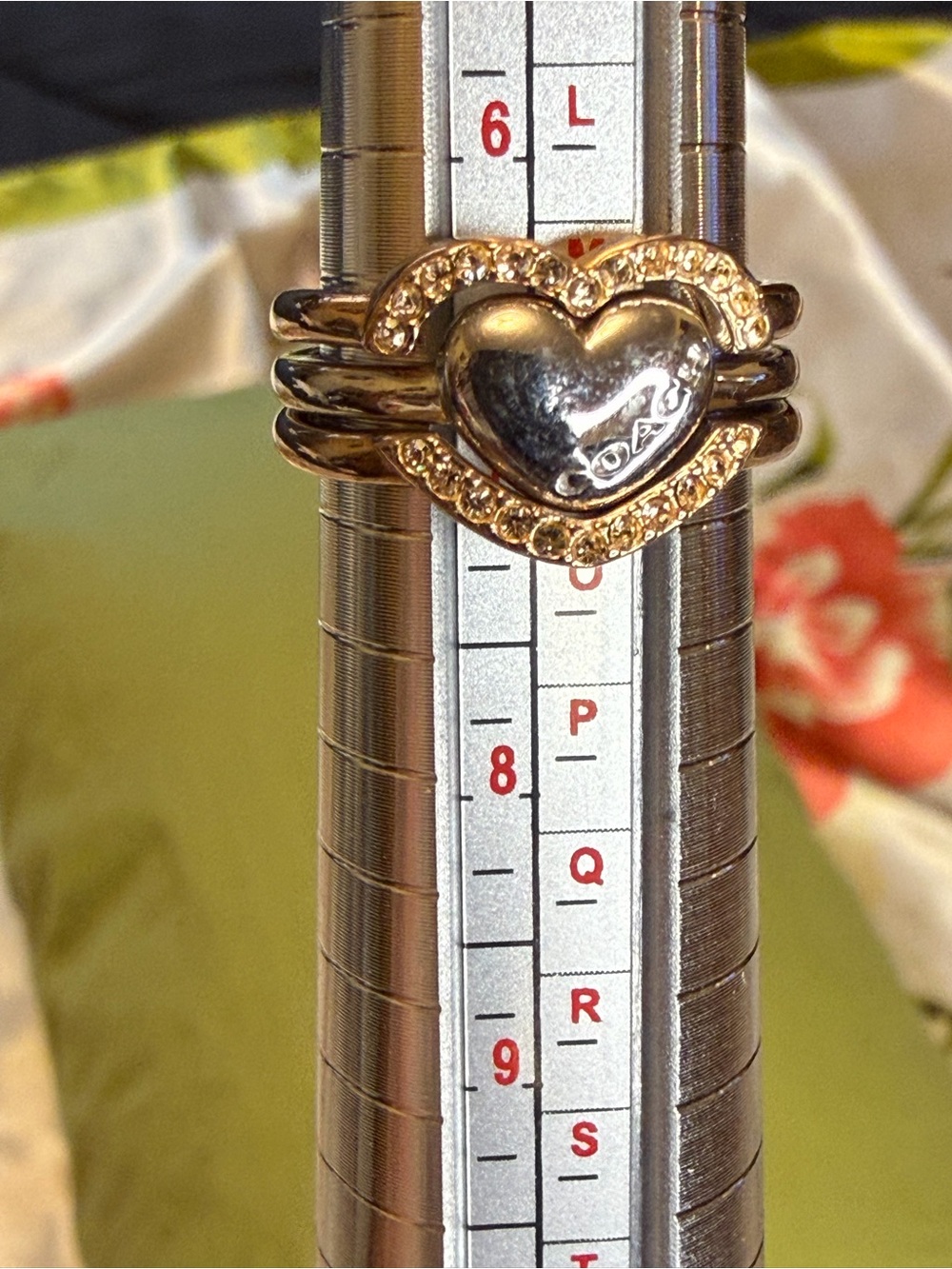 Coach Heart Ring | Size 6.5 | Gold & Silver Tone Crystal Accent